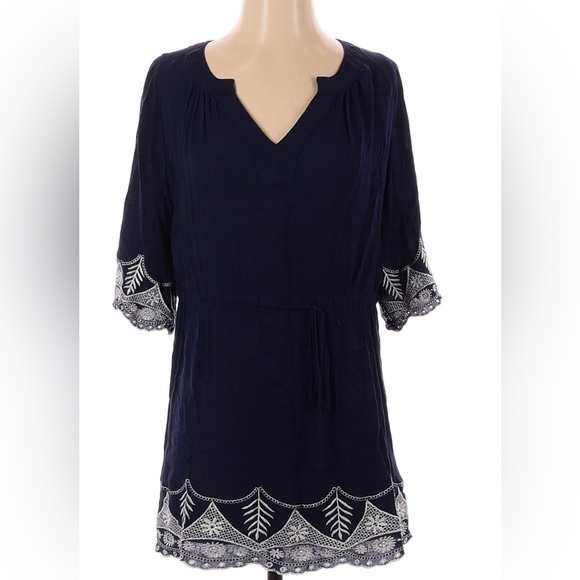 Small tunic Top Crescent 3/4 sleeve V-neck S shirt long length for tall Women - Picture 2 of 6